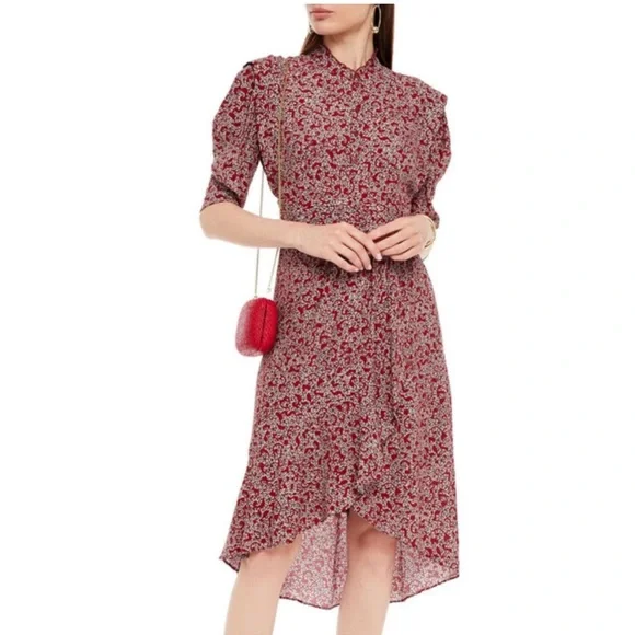 BA&SH Chelsea Wrap-effect Red Floral Print Crepe Dress 6 Like New - Picture 1 of 16